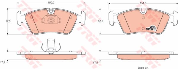 TRW Bremsbeläge GDB1348 H57,5 Stärke 17,5 mm für Warnkontakt