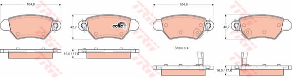TRW plaquettes de frein GDB1352 104,8x42,7 mm avec témoin sonore