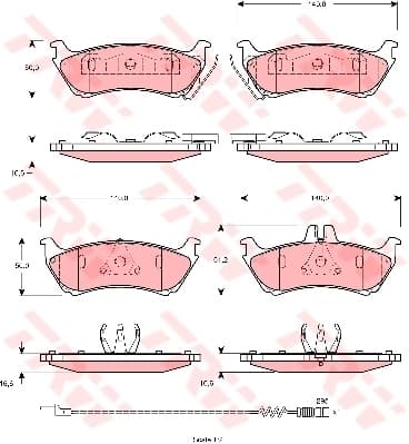 TRW Bremsbeläge GDB1456 140x61,2 Stärke 16,6 mm mit Warnkontakt