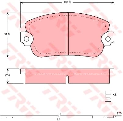 TRW Bremsbeläge GDB154 108,8x52,3 Stärke 17 mm mit Warnkontakt