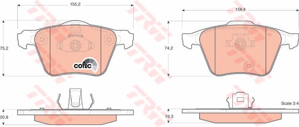 TRW plaquettes de frein GDB1565 156,4x74,3 épaisseur 20 mm prévu témoin
