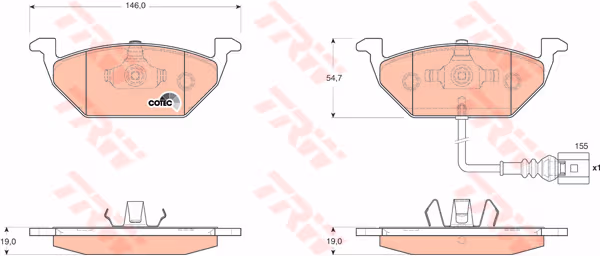 TRW Bremsbeläge GDB1658 146x54,7 Stärke 19 mm mit Warnkontakt