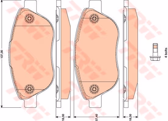 TRW Bremsbeläge GDB1750 137x57,4 Stärke 18,3 mm für Warnkontakt