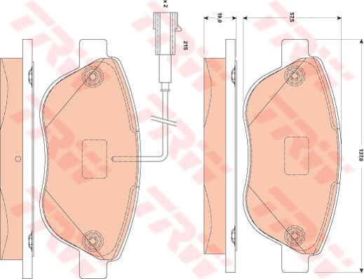TRW Bremsbeläge GDB1829 137x57,5 Stärke 19 mm mit Warnkontakt
