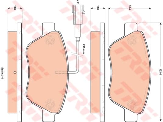 TRW plaquettes de frein GDB1842 123x53,3 épaisseur 17,8 mm avec témoin