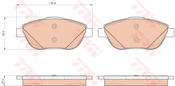 TRW Bremsbeläge GDB1926 136,8x59,3 Stärke 18,5 mm für Warnkontakt