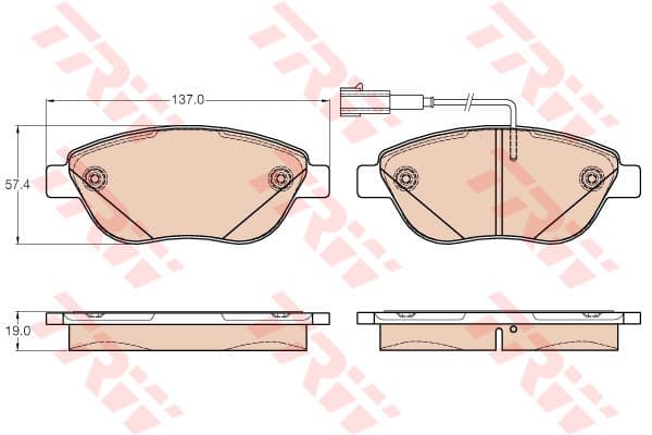 TRW Bremsbeläge GDB2001 137x57,4 Stärke 19 mm mit Warnkontakt