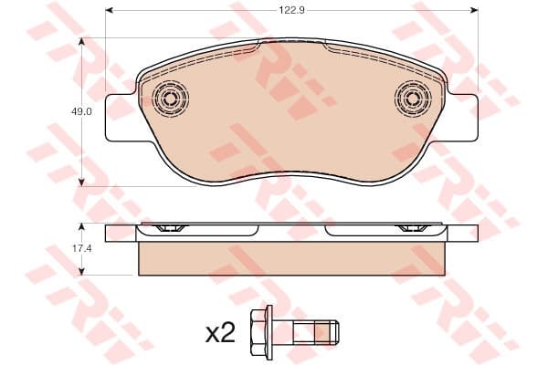 TRW Bremsbeläge GDB2008 122,9x49 Stärke 17,4 mm für Warnkontakt