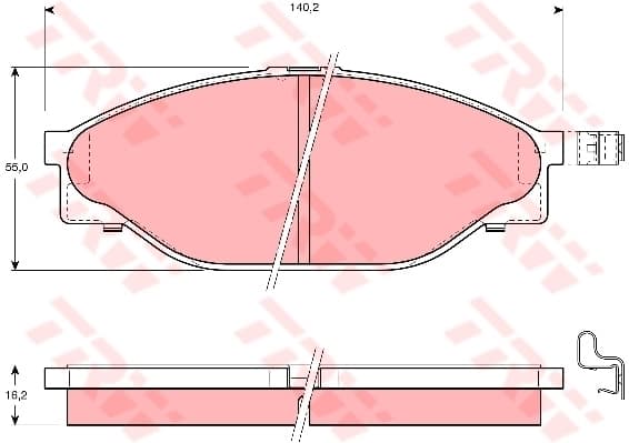 TRW Bremsbeläge GDB3109 140,2x55 Stärke 16,2 mm für Warnkontakt