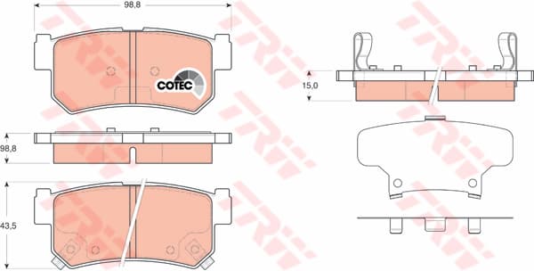 TRW plaquettes de frein GDB3366 98,8x43,5 épaisseur 15 mm avec témoin sonore