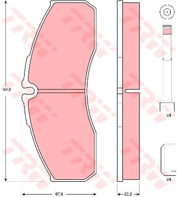 TRW plaquettes de frein GDB3385 164,8x67,9 épaisseur 20,2 mm prévu témoin