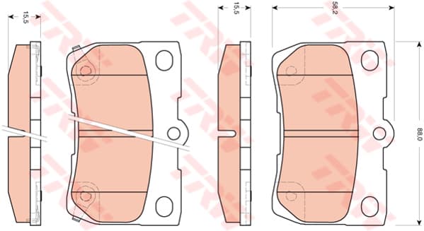 TRW Bremsbeläge GDB3399 88x58,5 Stärke 15,5 mm mit akustischer Warnung