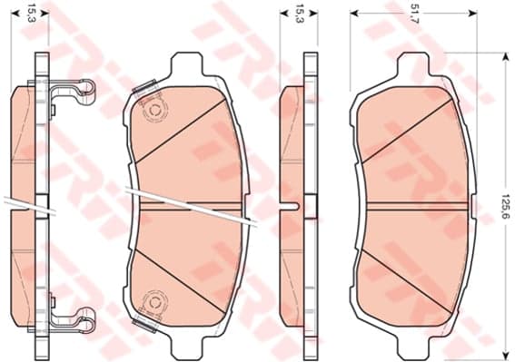 TRW Bremsbeläge GDB3437 125,6x51,7 Stärke 15,3 mm mit akustischer Warnung