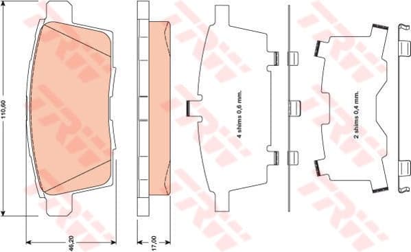 TRW plaquettes de frein GDB3472 110,6x46,2 épaisseur 17 mm prévu témoin