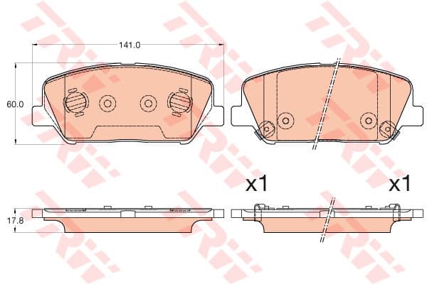 TRW Bremsbelagsatz Länge 141 mm Höhe 60 mm GDB3582
