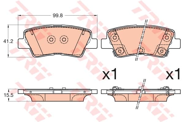 TRW Bremsbeläge GDB3594 99,8x41,2 Stärke 15,5 mm mit akustischer Warnung