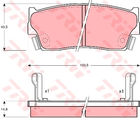 TRW Bremsbeläge GDB885 103,5x43,5 Stärke 14,8 mm mit akustischer Warnung