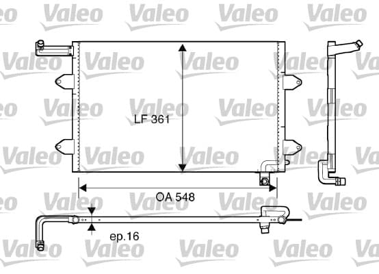 VALEO Condenseur climatisation 816910 361x548x25 mm sans deshydrateur R 134a aluminium