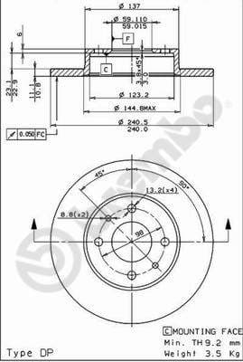 BREMBO disque de frein 08.5085.11 plein diamètre 240 épaisseur 11 mm 4 trous