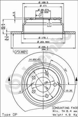 BREMBO disque de frein 08.5569.21 plein diamètre 295 épaisseur 9,6 mm 5 trous
