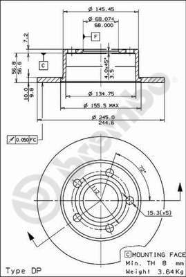 BREMBO disque de frein 08.5743.14 plein diamètre 245 épaisseur 10 mm 5 trous