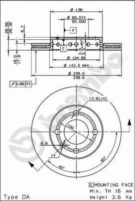 BREMBO Bremsscheibe 09.6799.14 belüftet Durchmesser 239 Stärke 18 mm 4 Bohrungen