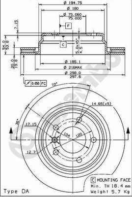 BREMBO disque de frein 09.6841.11 ventilé diamètre 298 épaisseur 20 mm 5 trous