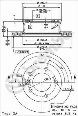 BREMBO Bremsscheibe 09.7314.24 belüftet Durchmesser 276 Stärke 22 mm 5 Bohrungen