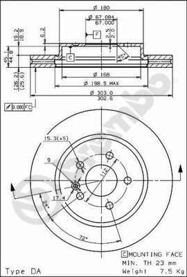 BREMBO Bremsscheibe 09.7823.11 belüftet Durchmesser 303 Stärke 26 mm 5 Bohrungen