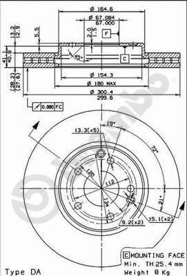 BREMBO disque de frein 09.8304.21 ventilé diamètre 300 épaisseur 28 mm 5 trous