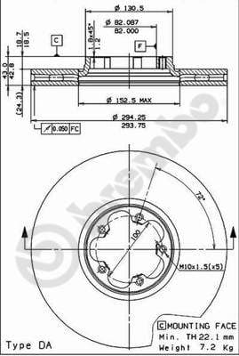 BREMBO Bremsscheibe 09.8837.14 belüftet Durchmesser 294 Stärke 24,3 mm 5 Bohrungen