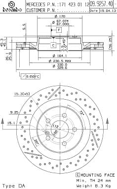 BREMBO Bremsscheibe 09.9257.41 gelocht Durchmesser 330 Stärke 26 mm 5 Bohrungen