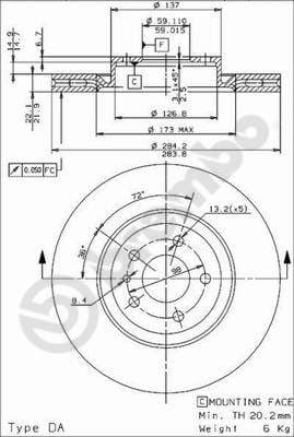 BREMBO Bremsscheibe 09.9624.24 belüftet Durchmesser 284 Stärke 22 mm 5 Bohrungen