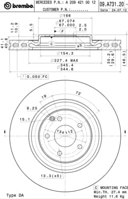 BREMBO Bremsscheibe 09.A731.21 belüftet Durchmesser 345 Stärke 30 mm 5 Bohrungen