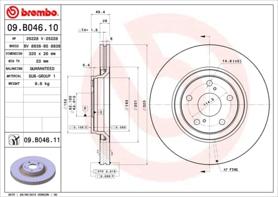 BREMBO Bremsscheibe 09.B046.11 belüftet Durchmesser 320 Stärke 26 mm 5 Bohrungen