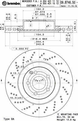 BREMBO Bremsscheibe 09.B746.51 belüftet Durchmesser 344 Stärke 32 mm 5 Bohrungen
