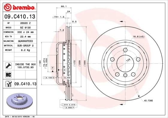 BREMBO Bremsscheibe 09.C410.13 zweiteilig Durchmesser 330 Stärke 24 mm 5 Bohrungen
