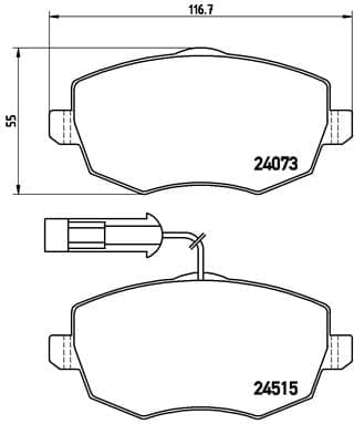 BREMBO plaquettes de frein P23127 116,8x55 épaisseur 16,4 mm avec témoin
