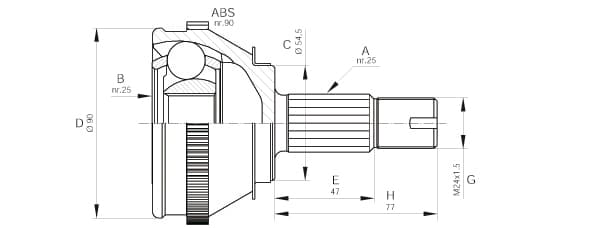OPEN PARTS Gelenksatz Antriebswelle CVJ5093.10 Vorderachse, Radseite 25/25 Zaehne ABS 90