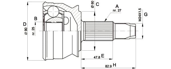 OPEN PARTS Gelenksatz Antriebswelle CVJ5154.10 Vorderachse, Radseite 27/25 Zaehne Durchmesser 60 mm