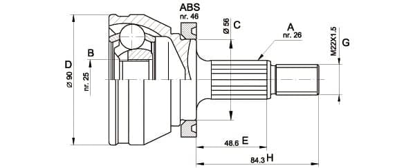 OPEN PARTS Gelenksatz Antriebswelle CVJ5167.10 Vorderachse, Radseite 26/25 Zaehne ABS 46
