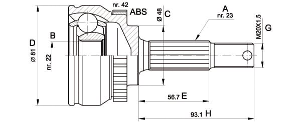 OPEN PARTS Gelenksatz Antriebswelle CVJ5193.10 Vorderachse, Radseite 23/22 Zaehne ABS 42