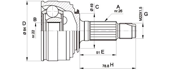 OPEN PARTS Gelenksatz Antriebswelle CVJ5219.10 Vorderachse, Radseite 26/22 Zaehne Durchmesser 49 mm