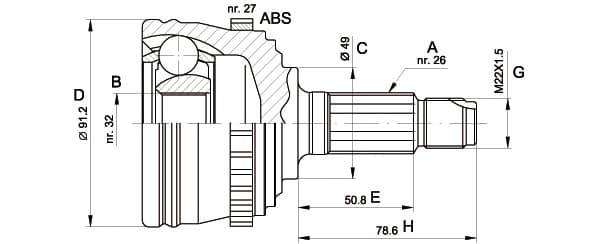 OPEN PARTS Gelenksatz Antriebswelle CVJ5264.10 Vorderachse, Radseite 26/32 Zaehne ABS 27
