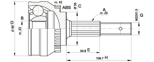 OPEN PARTS Gelenksatz Antriebswelle CVJ5269.10 Vorderachse, Radseite 25/23 Zaehne ABS 42