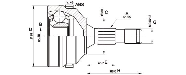 OPEN PARTS Gelenksatz Antriebswelle CVJ5275.10 Vorderachse, Radseite 25/39 Zaehne ABS 48