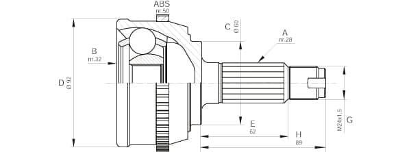 OPEN PARTS Gelenksatz Antriebswelle CVJ5278.10 Vorderachse, Radseite 28/32 Zaehne ABS 50