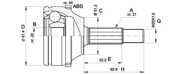 OPEN PARTS Gelenksatz Antriebswelle CVJ5306.10 Vorderachse, Radseite 21/22 Zaehne ABS 44