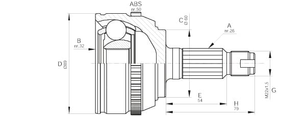 OPEN PARTS Gelenksatz Antriebswelle CVJ5512.10 Vorderachse, Radseite 26/32 Zaehne ABS 50