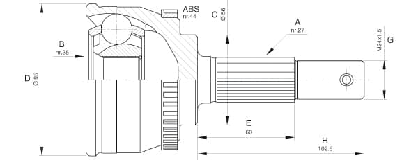 OPEN PARTS Gelenksatz Antriebswelle CVJ5522.10 Vorderachse, Radseite 27/35 Zaehne ABS 44